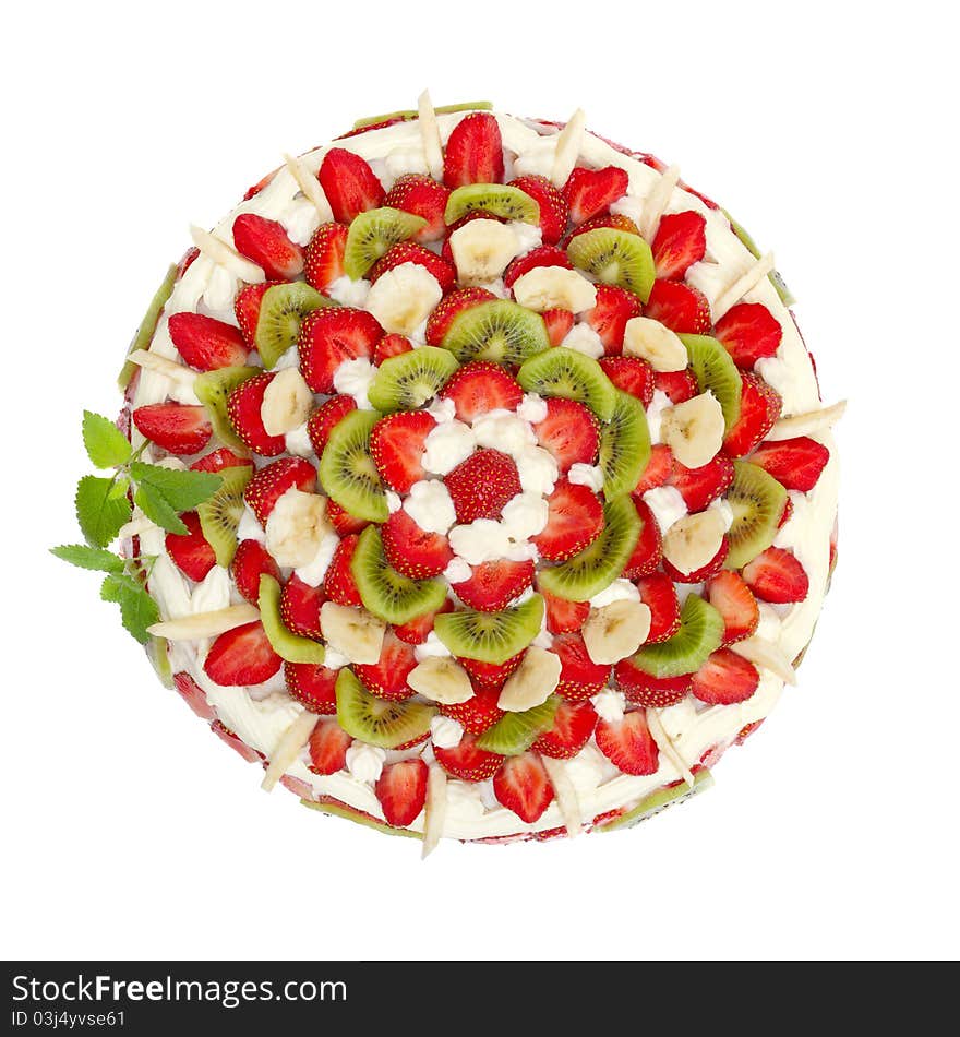 Fruit cake with strawberries and kiwi fruit