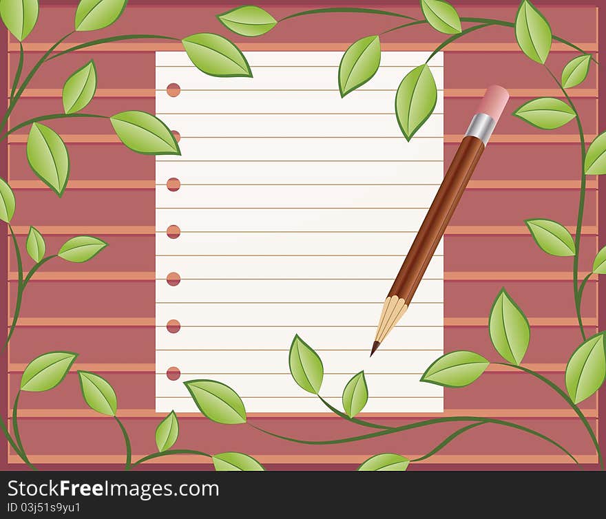 Blank paper with pencil on wooden background. Blank paper with pencil on wooden background