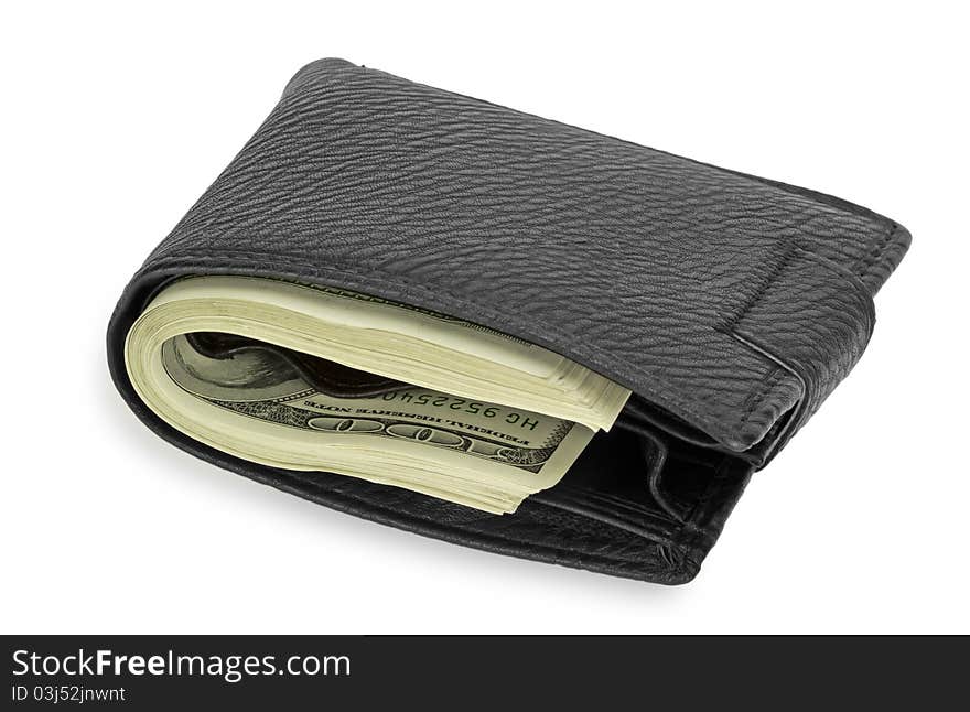 Black leather wallet with money