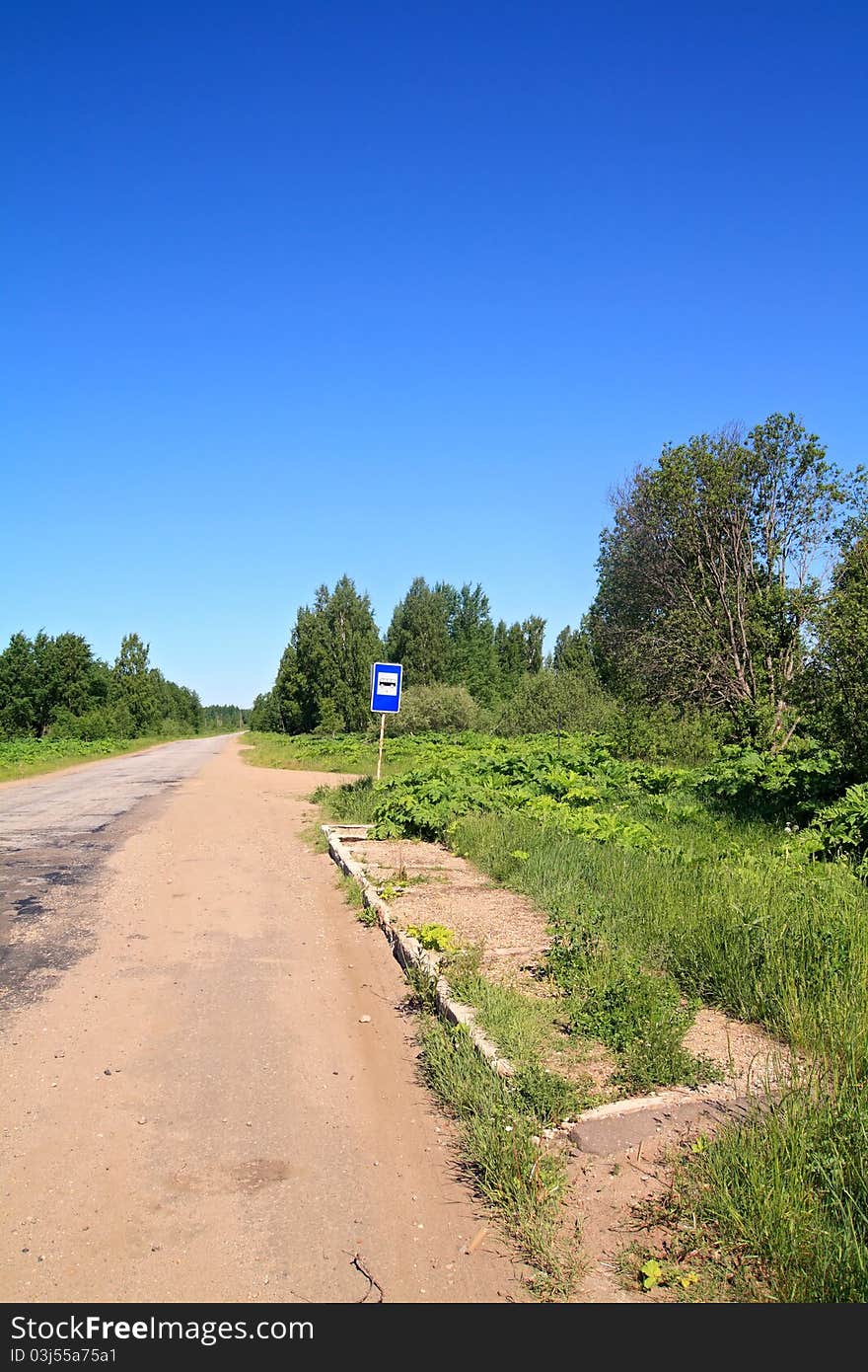 Rural bus stop on the old road