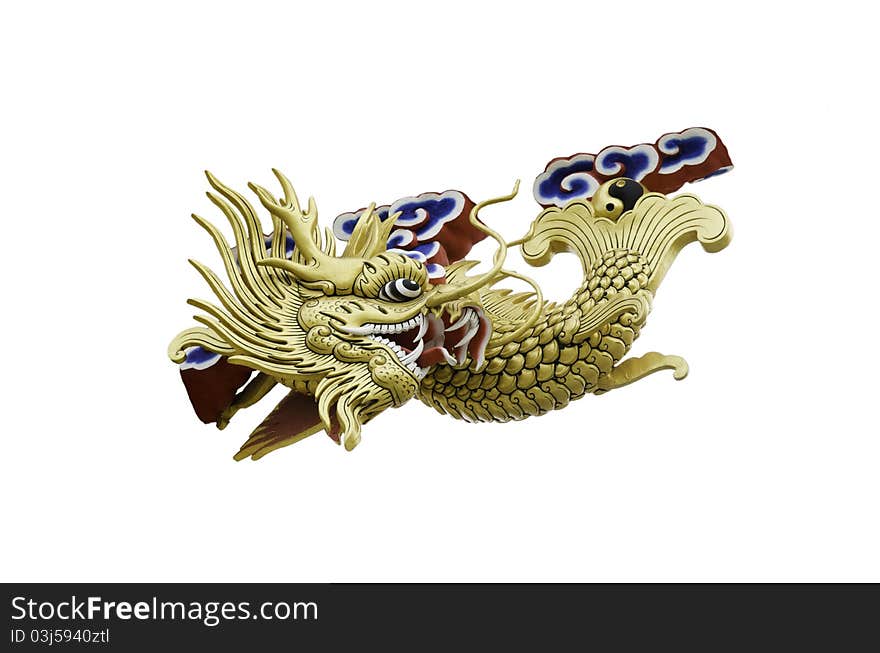 A golden fish dragon on white background