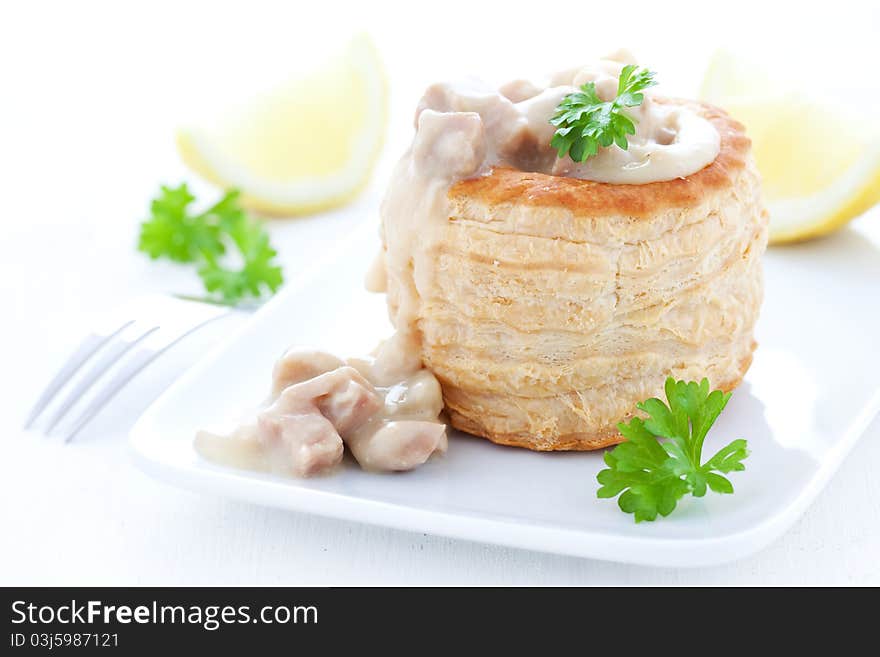 Fresh ragout fin in puff pastry