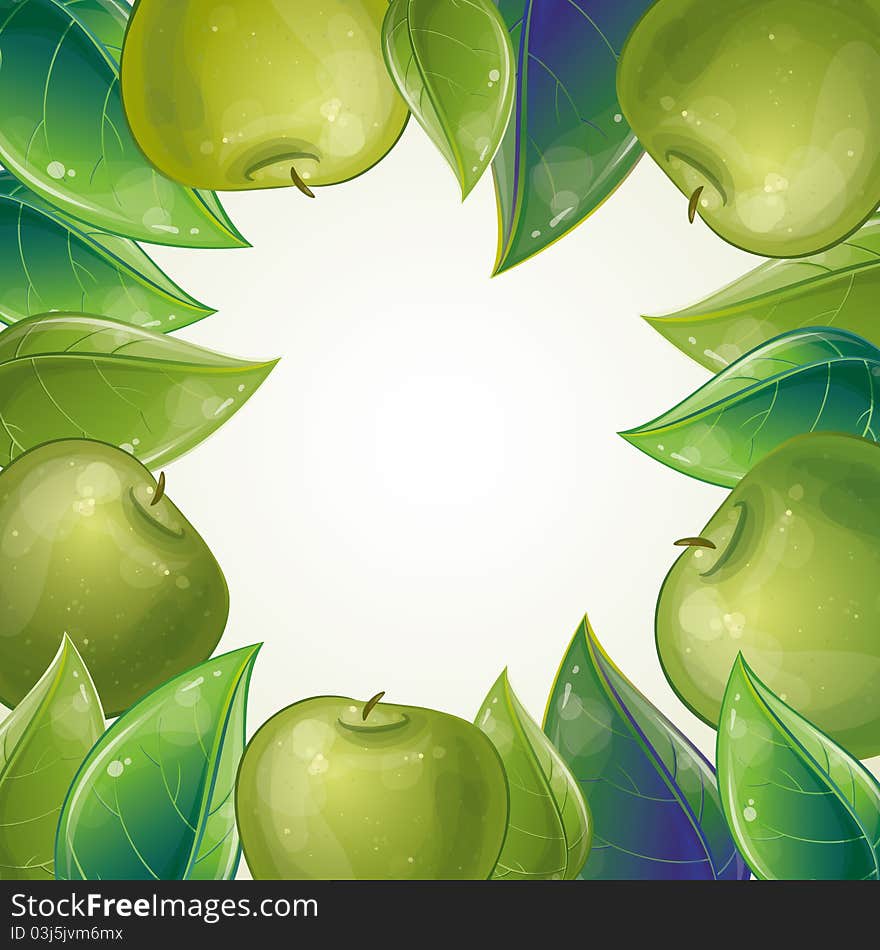 Leaves and green apple frame, illustration, eps-10