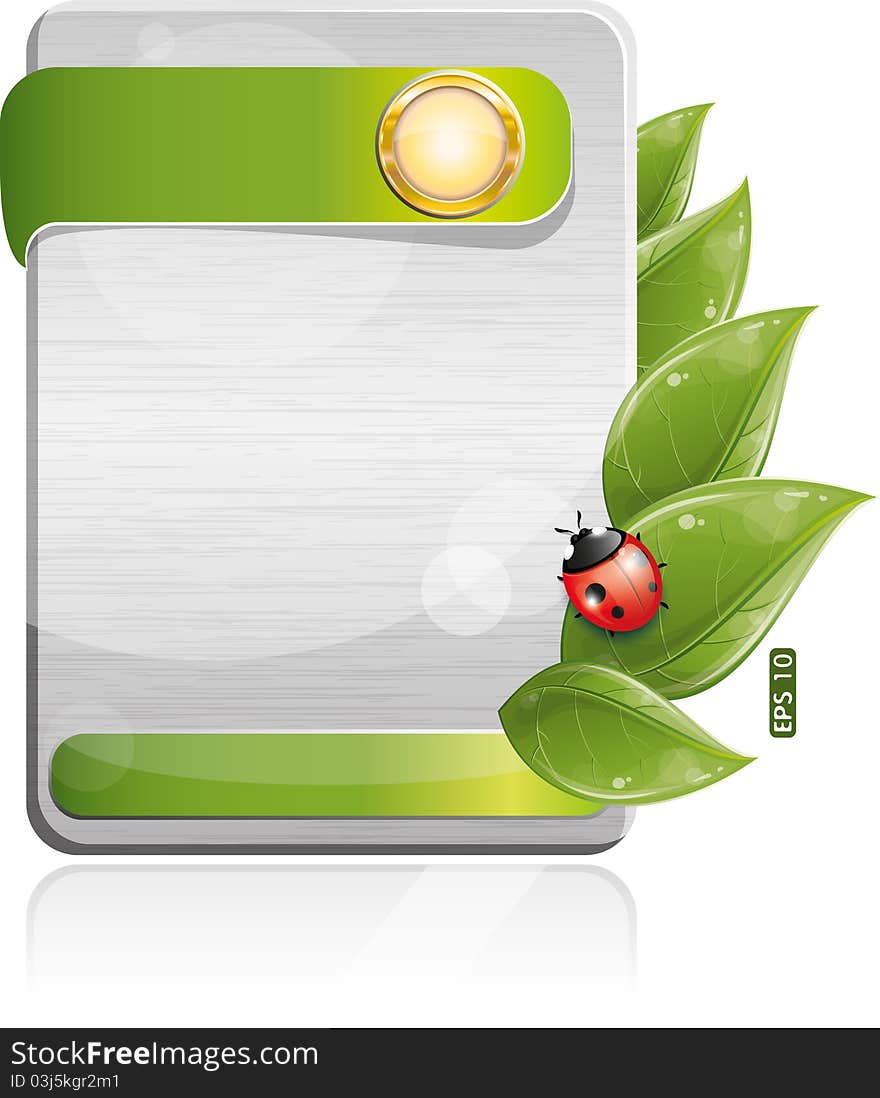 Metal form with green leaf and ladybug, illustration, eps-10