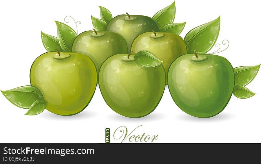 Green apples and leaves