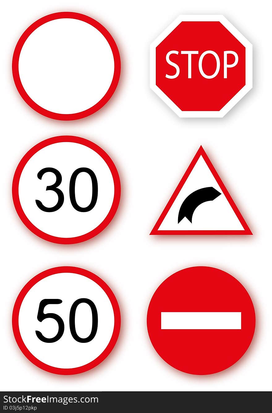 Set ot European traffic signs