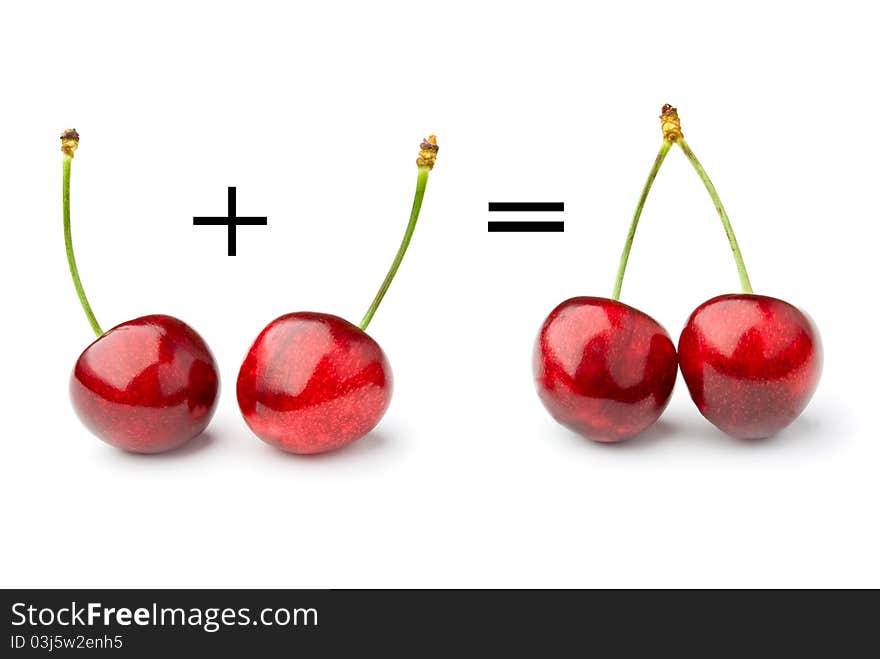 Red cherries on a white background. Red cherries on a white background