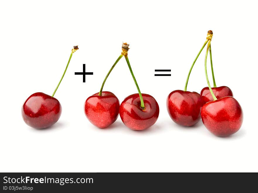 Red cherries on a white background. Red cherries on a white background