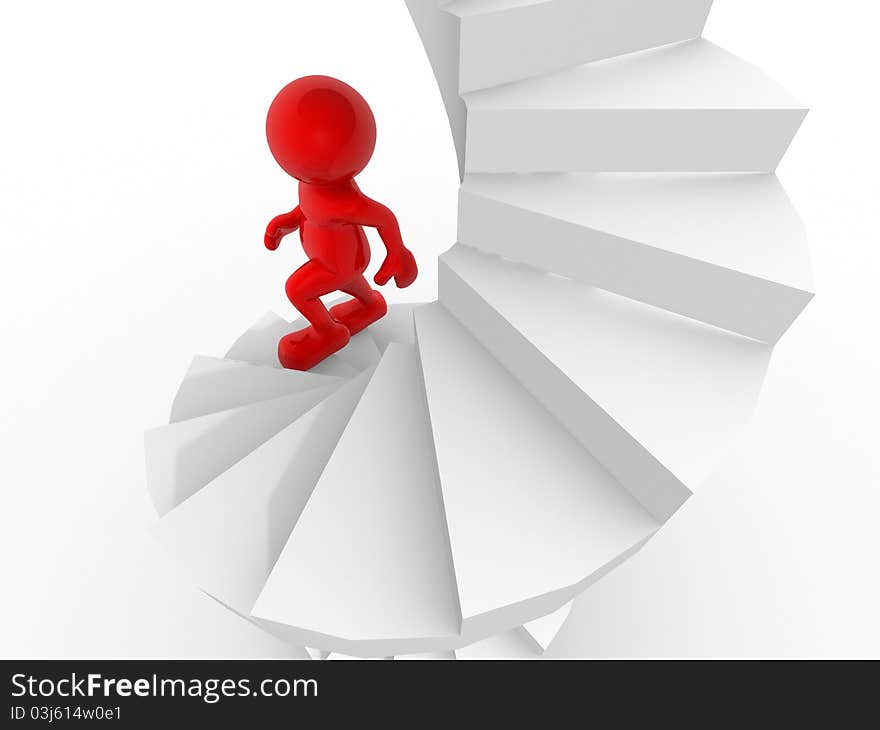 3d people - human character climb the spiral staircase - stair. 3d render illustration