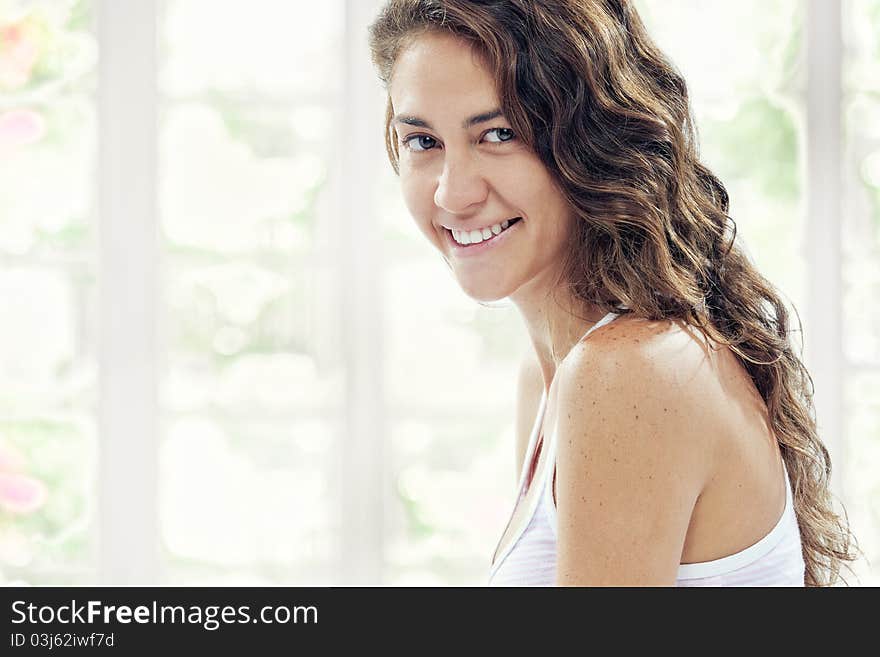 Portrait of young beautiful girl on color back. Portrait of young beautiful girl on color back