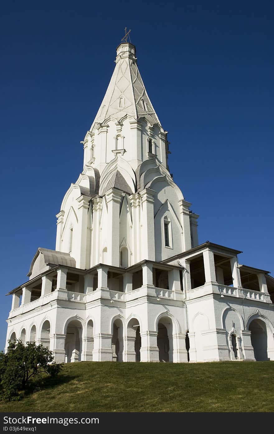 Old white stone church monument of classic russian architecture