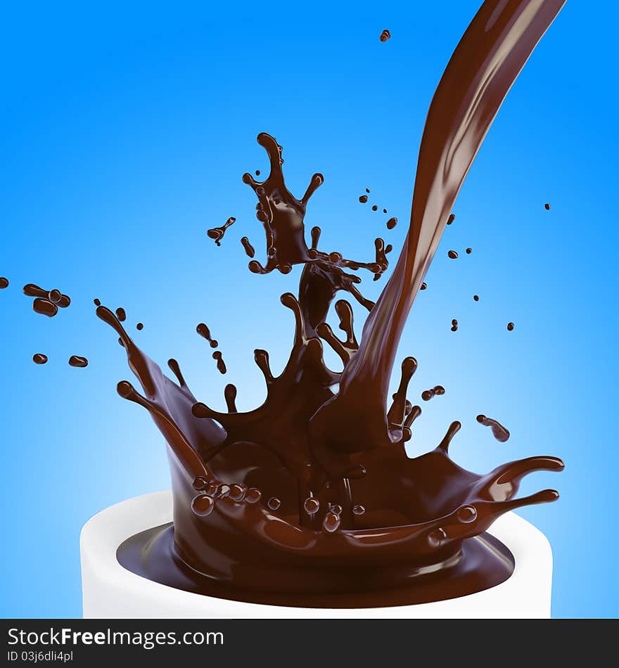 Isolated Splash Of Brown Hot Chocolate On Blue