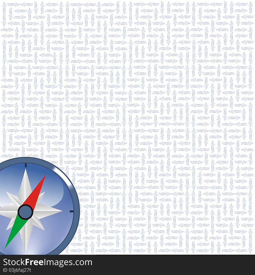 Compass on different gray arrows background. Compass on different gray arrows background