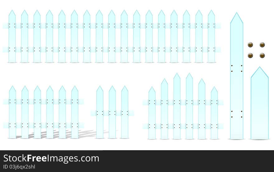 Set of soft blue fence isolated on white background