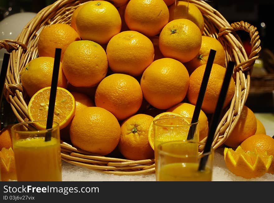 Fresh oranges on market place for sale