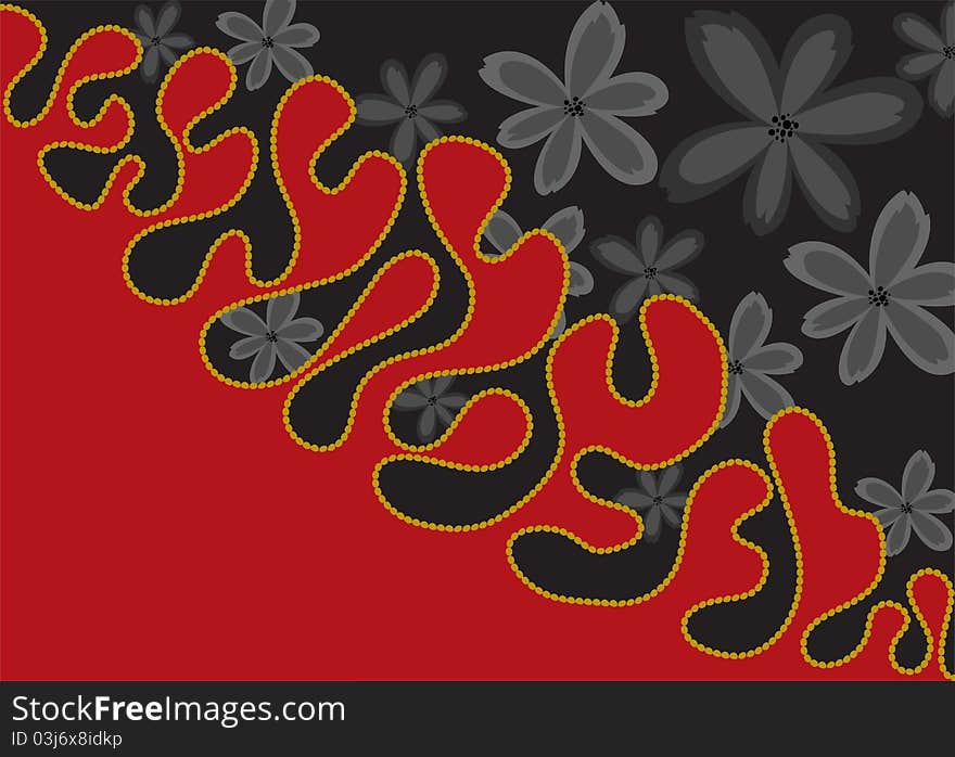 Black and red background with black flowers