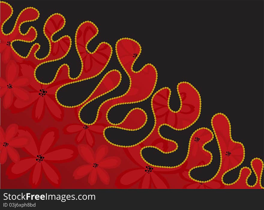 Red and black background with red flowers