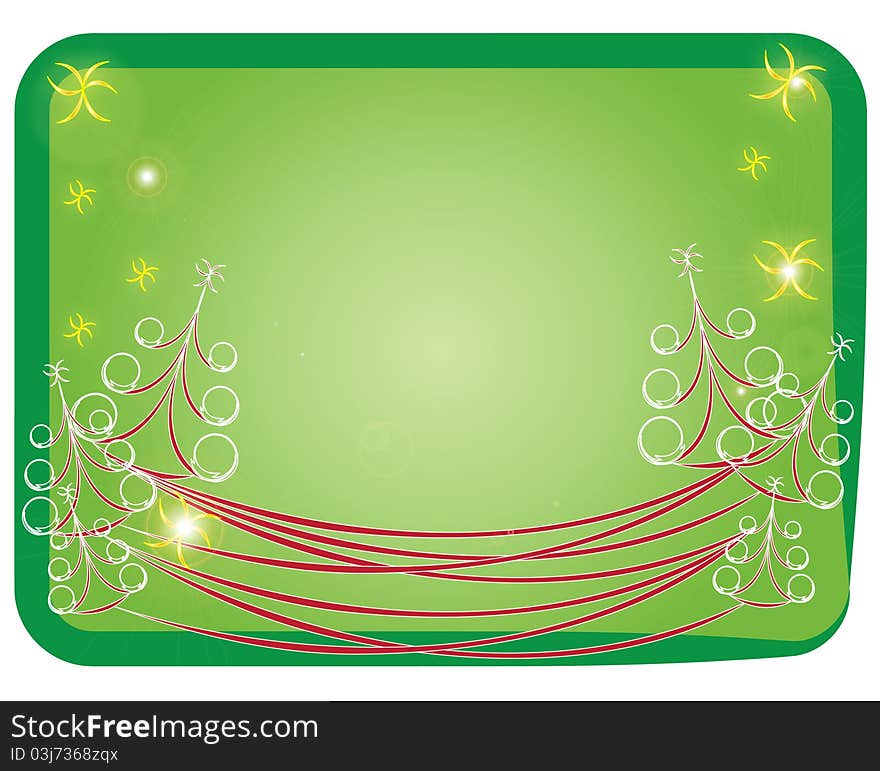 Christmas card background vector illustration balls ribbon snow red stars gift voucher green gold tree Merry Christmas. Christmas card background vector illustration balls ribbon snow red stars gift voucher green gold tree Merry Christmas