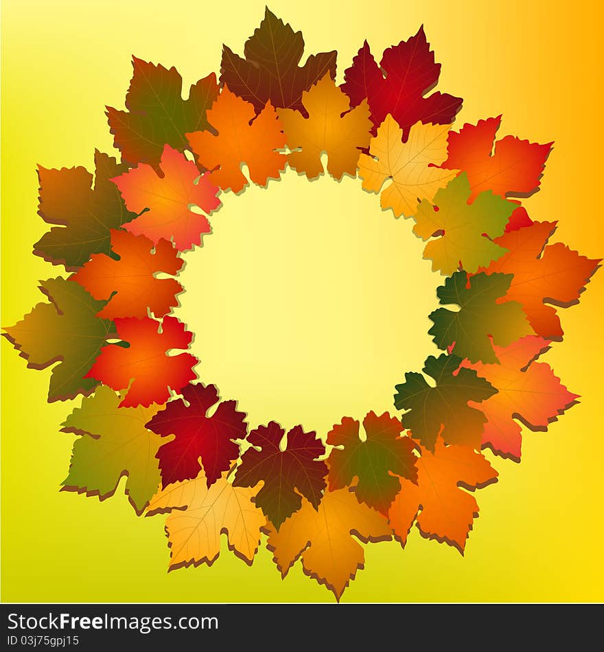 Colour full autumn leaves in a border pattern