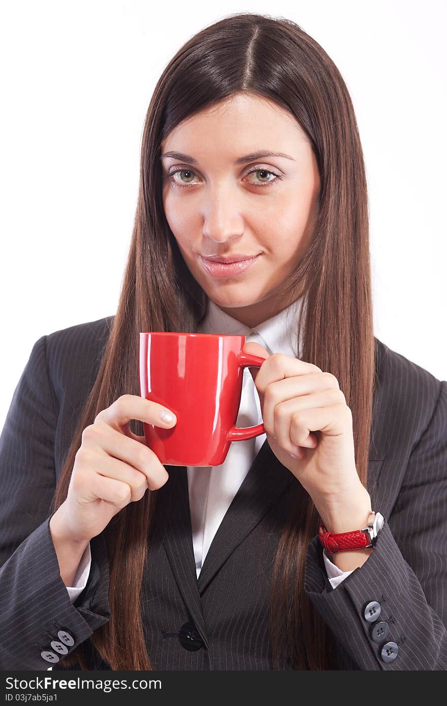 Portrait Of  Girl In Business Suit With  Cup