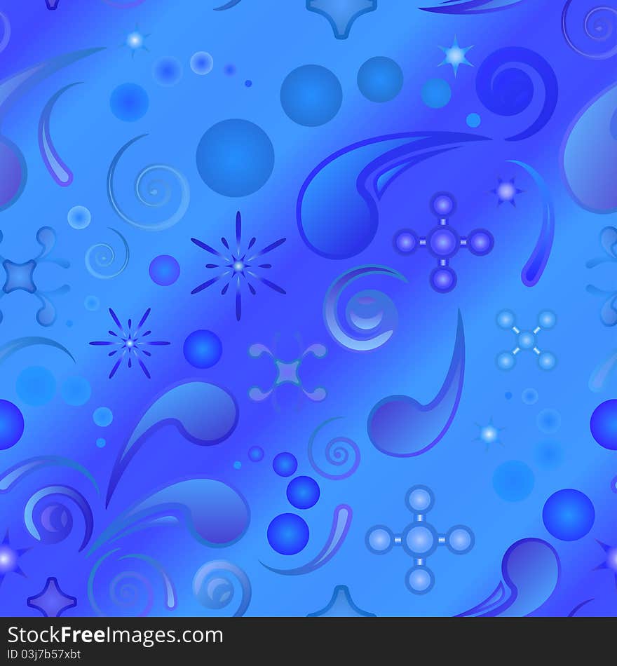 Abstract pattern, various elements on a blue background. Abstract pattern, various elements on a blue background