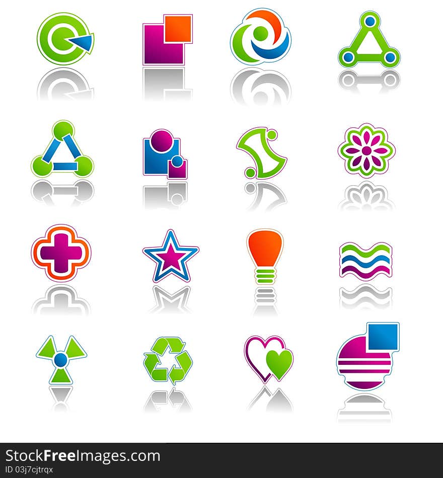 Illustration set of colourful abstract icons and symbols. Illustration set of colourful abstract icons and symbols