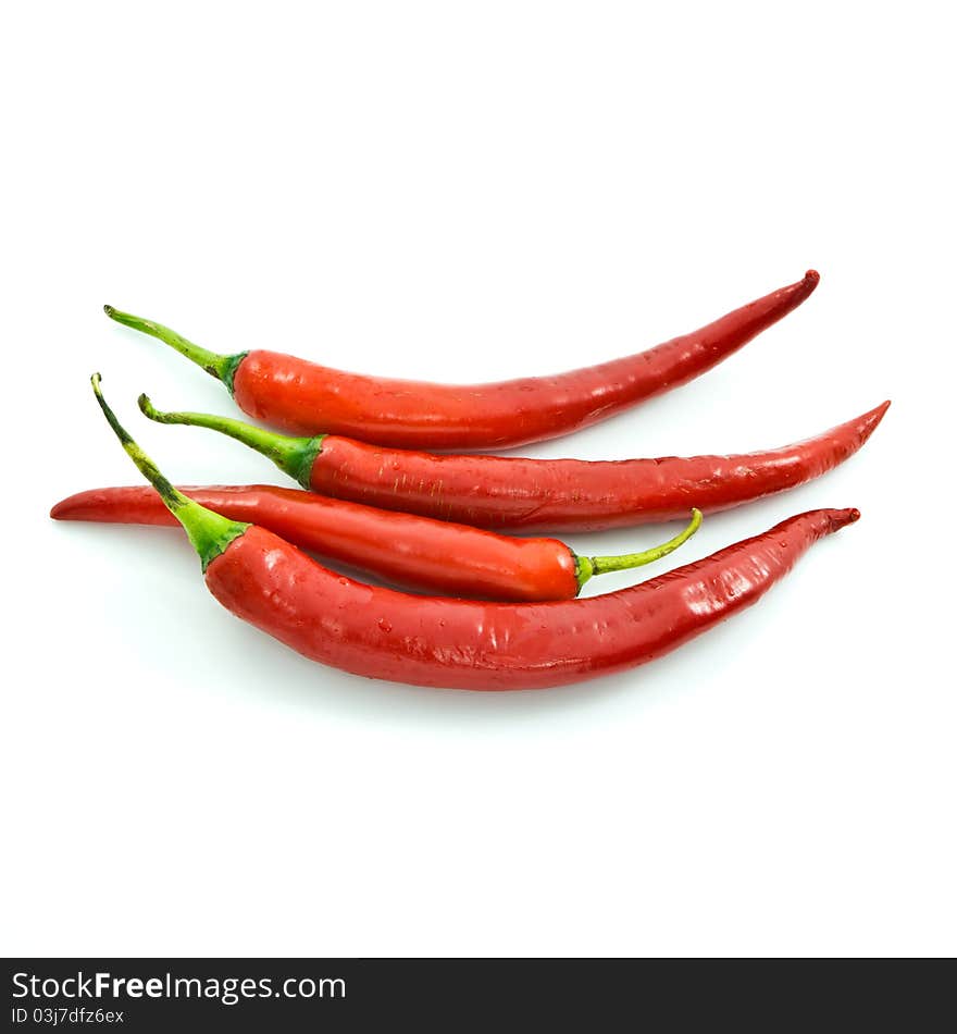 Tropical long red chili isolated on white background