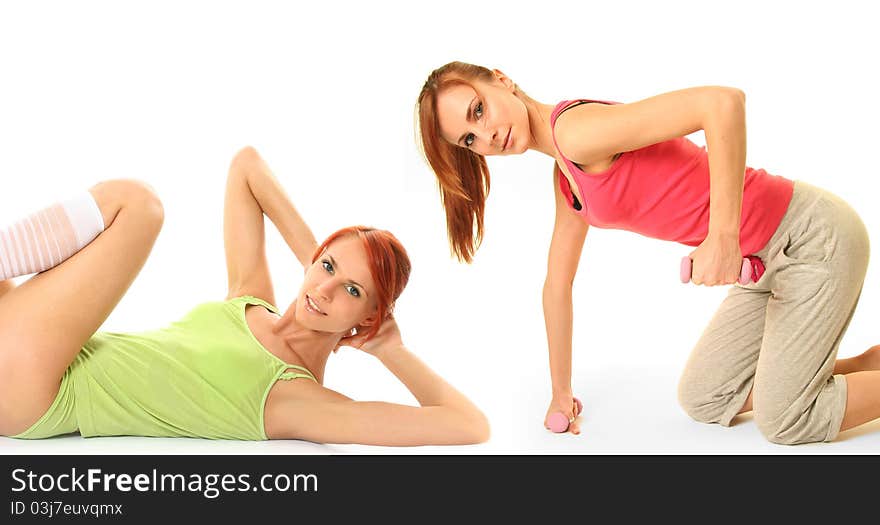 Young woman working out over white. Young woman working out over white