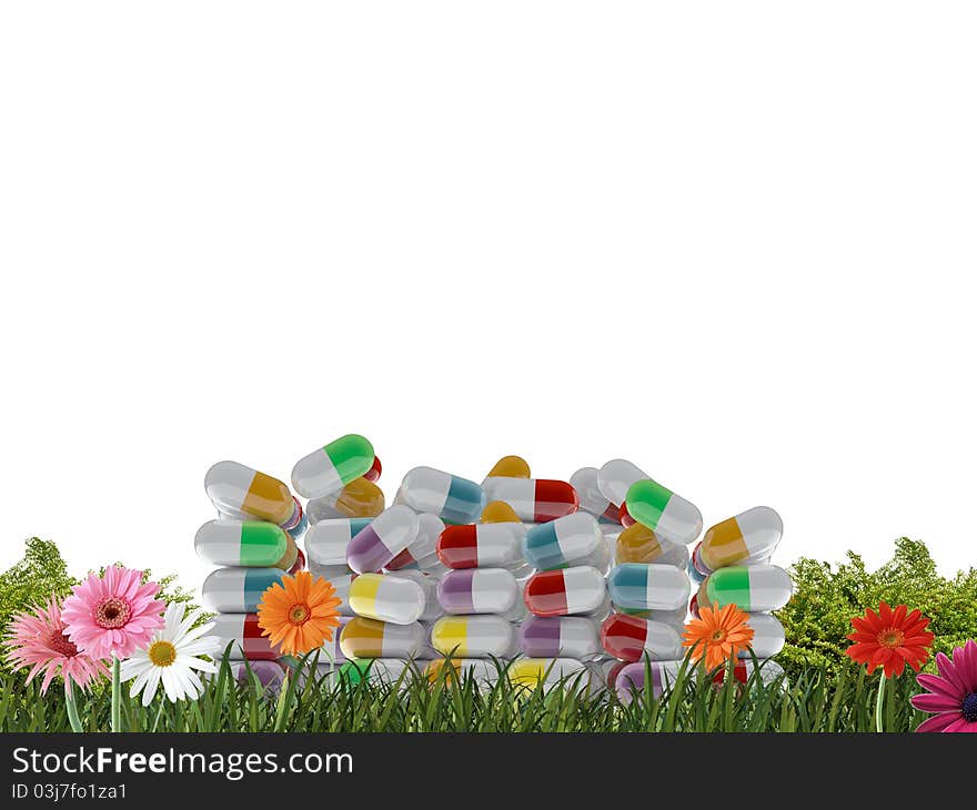 Medical pill in a green garden. Medical pill in a green garden