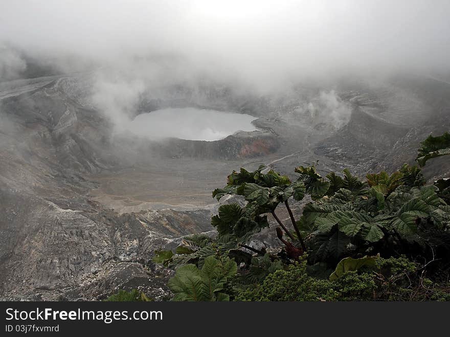 Volcano poas in the fog