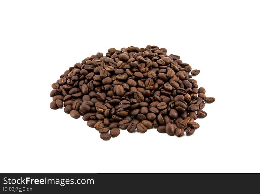 Roasted coffee beans isolated on white background