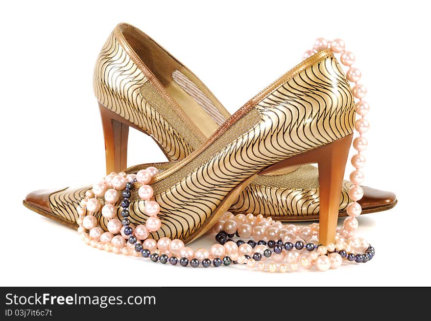 Woman golden shoe