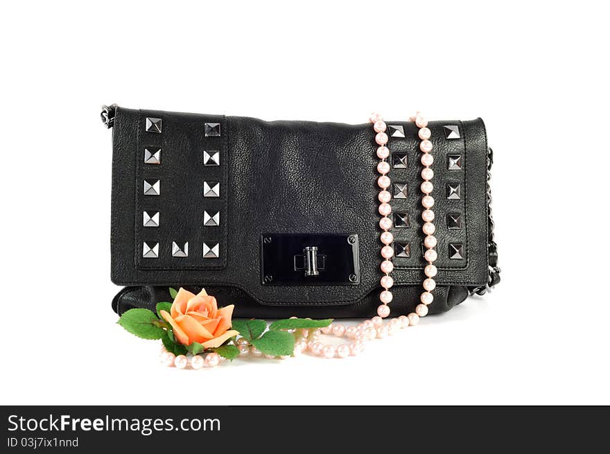 Classic black purse  isolated on a white background. Classic black purse  isolated on a white background