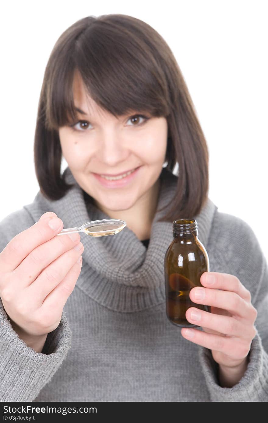 Young adult sick woman over white background