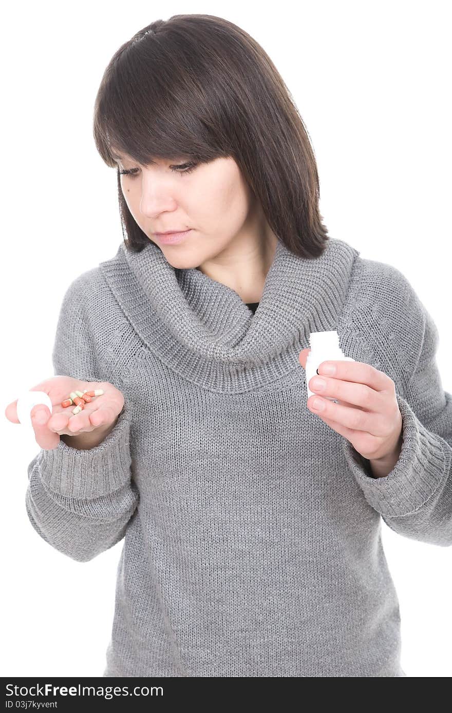 Young adult sick woman over white background