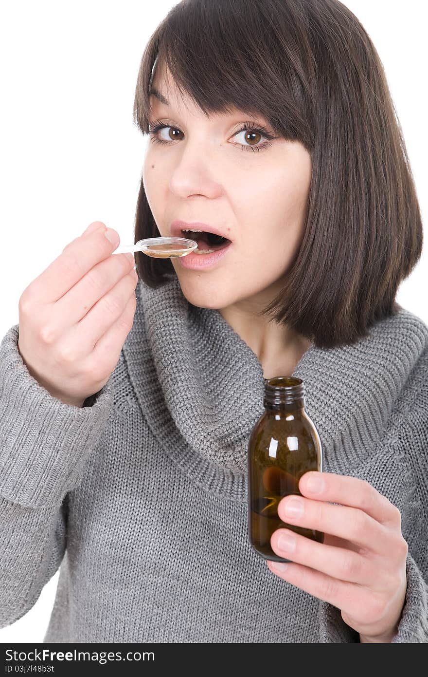 Young adult sick woman over white background