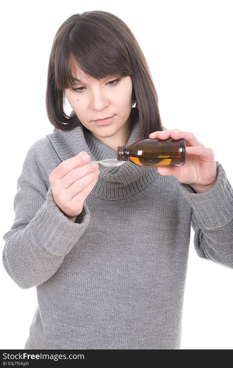 Young adult sick woman over white background