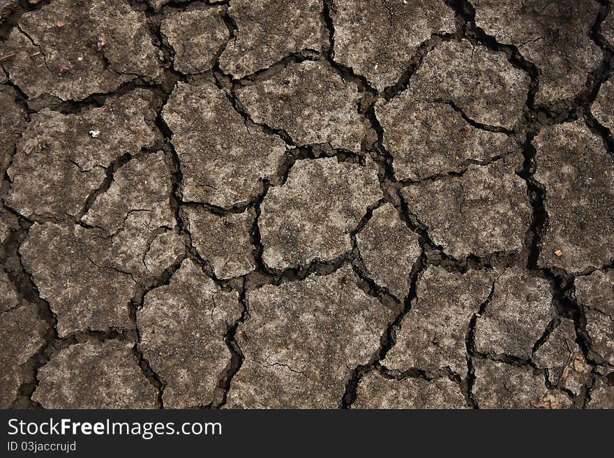 Dry soil cracked from the well. Dry soil cracked from the well