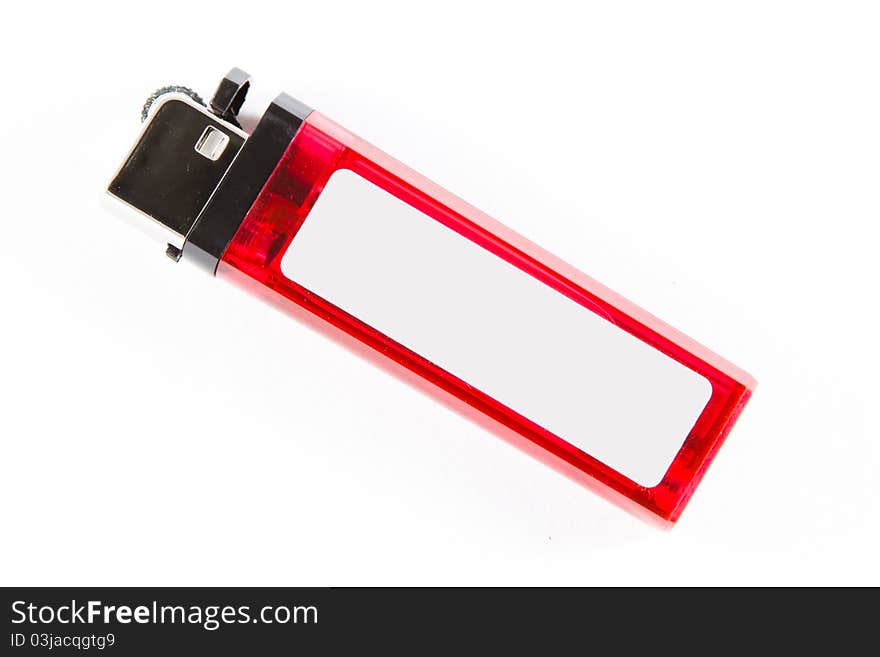 Red cigarette lighter with white space on it (isolated on white). Red cigarette lighter with white space on it (isolated on white).