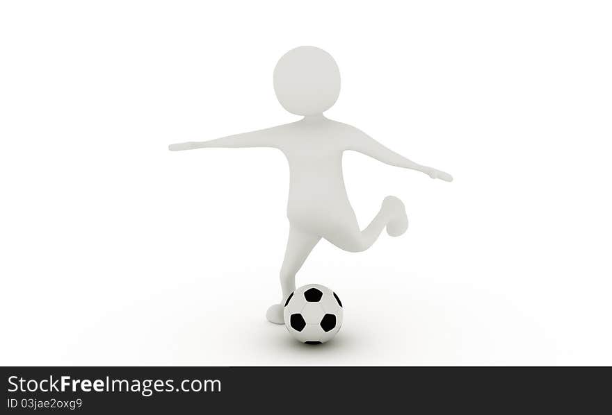 White man playing soccer, 3D image