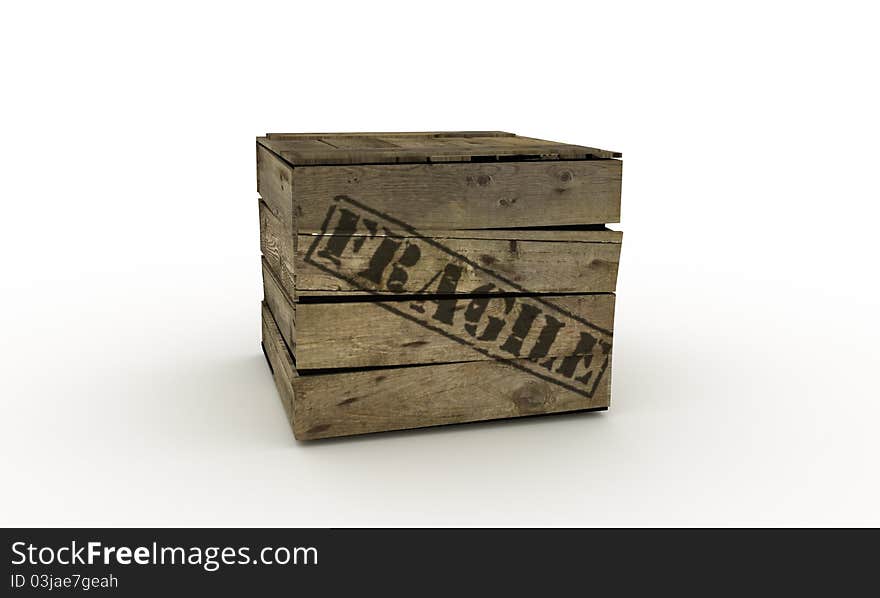 Wooden crate with fragile stencil on it, 3D image. Wooden crate with fragile stencil on it, 3D image