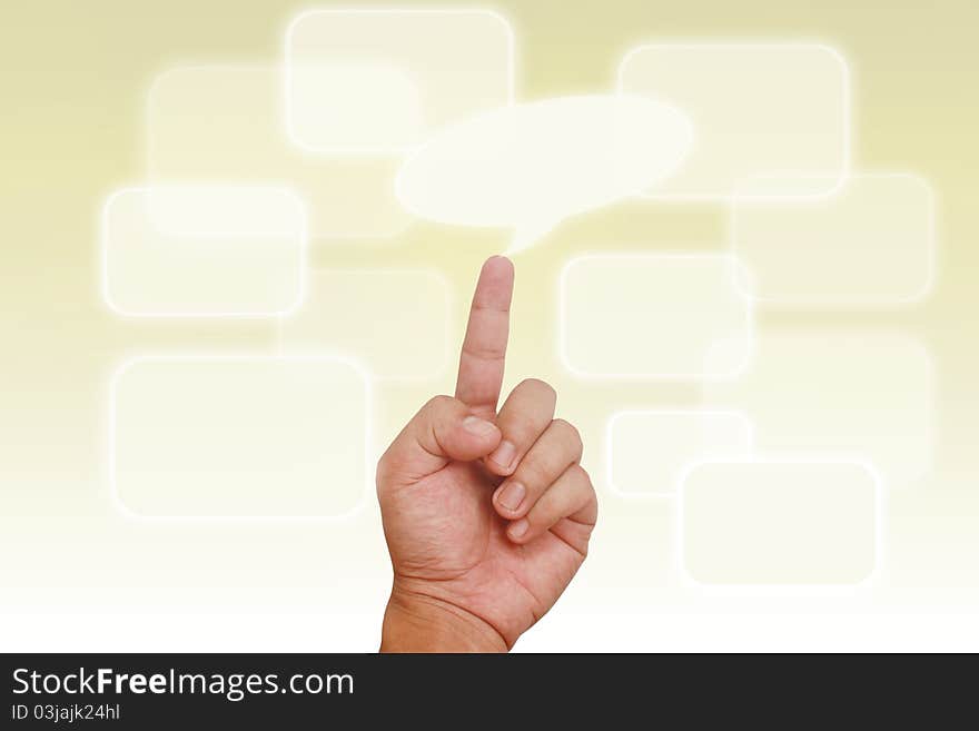 Hand pointing on blank message on light yellow gradient background