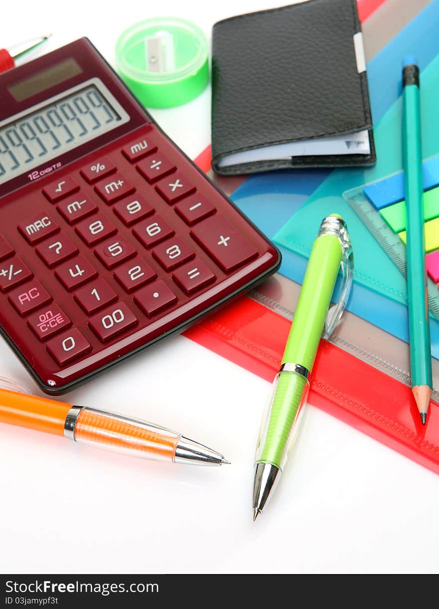 Office accessories on a white background