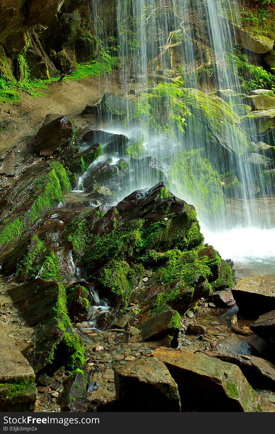 Rocks at the base of Grotto Falls, Great Smokey Mountains National Park. Rocks at the base of Grotto Falls, Great Smokey Mountains National Park