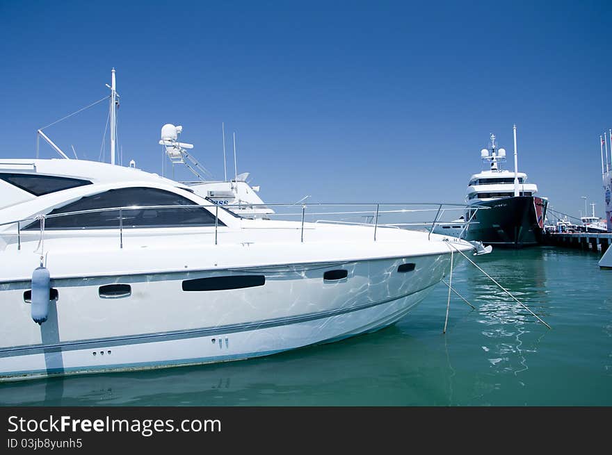 A super yacht berthed in Gibraltars world famous Ocean Village complex.