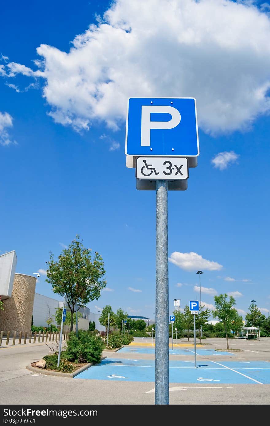 Handicapped parking area in a shopping mall. Handicapped parking area in a shopping mall