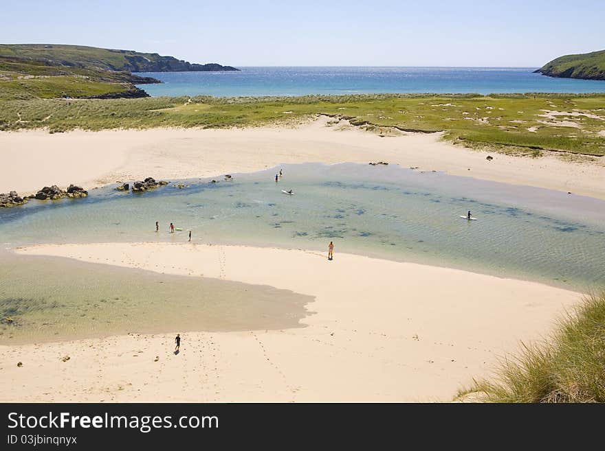 This is a wide shot of Barley Cove Beach, West Cork, Ireland. This beach is close to Mizen Head