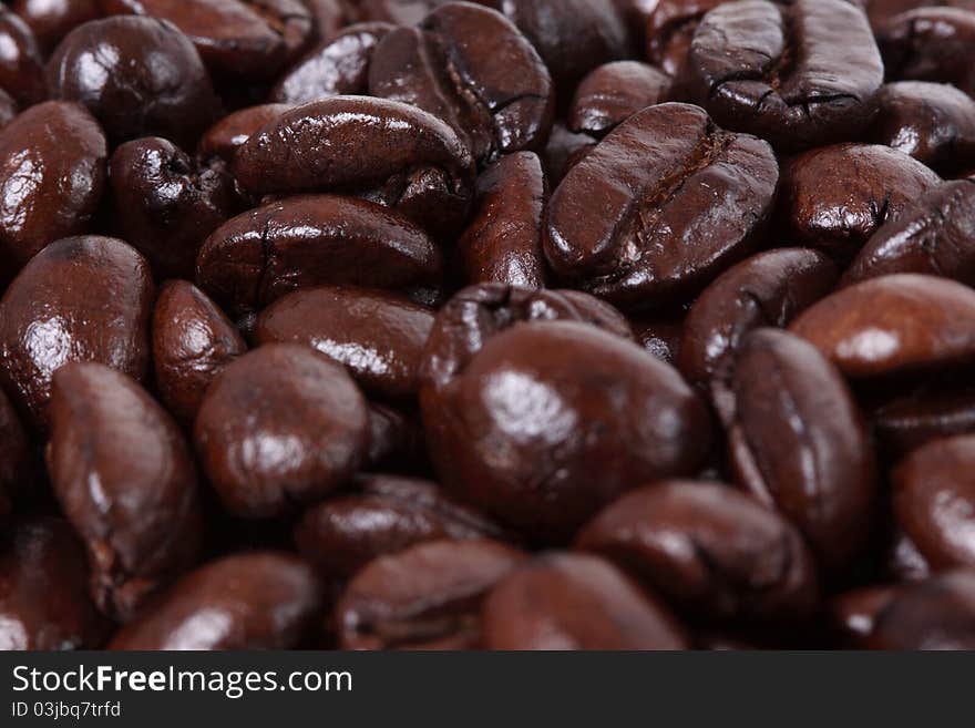 An arrangement of coffee beans on a white background