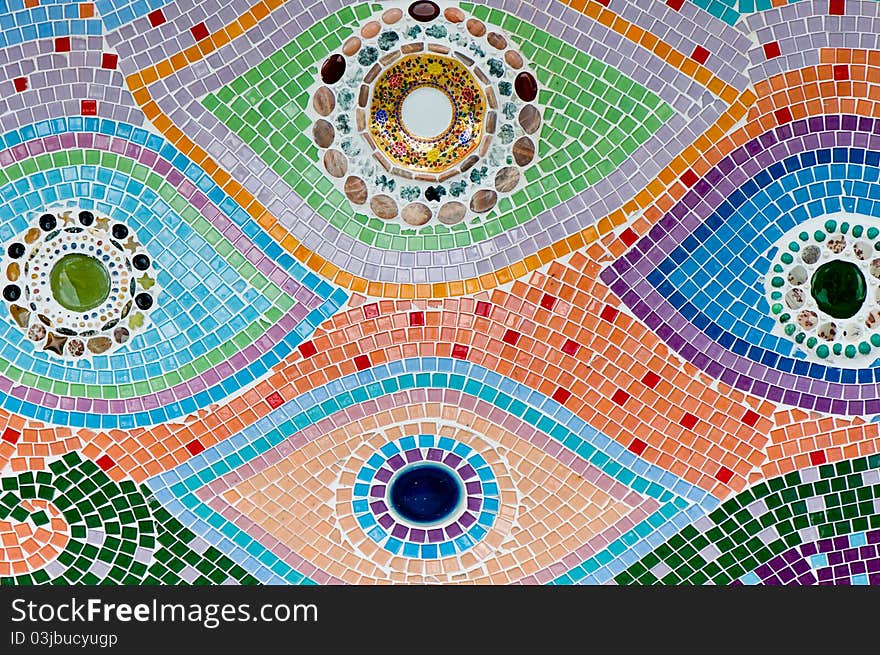 Colorful ceramic wall in Thai temple