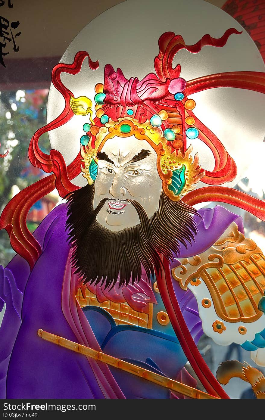 Painted Glass Of Chinese Deity